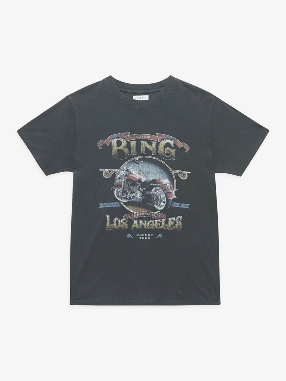 Anine Bing Dark Grey Lili Graphic Los Angeles Vintage Motorcycle Tee - Picture 3 of 5